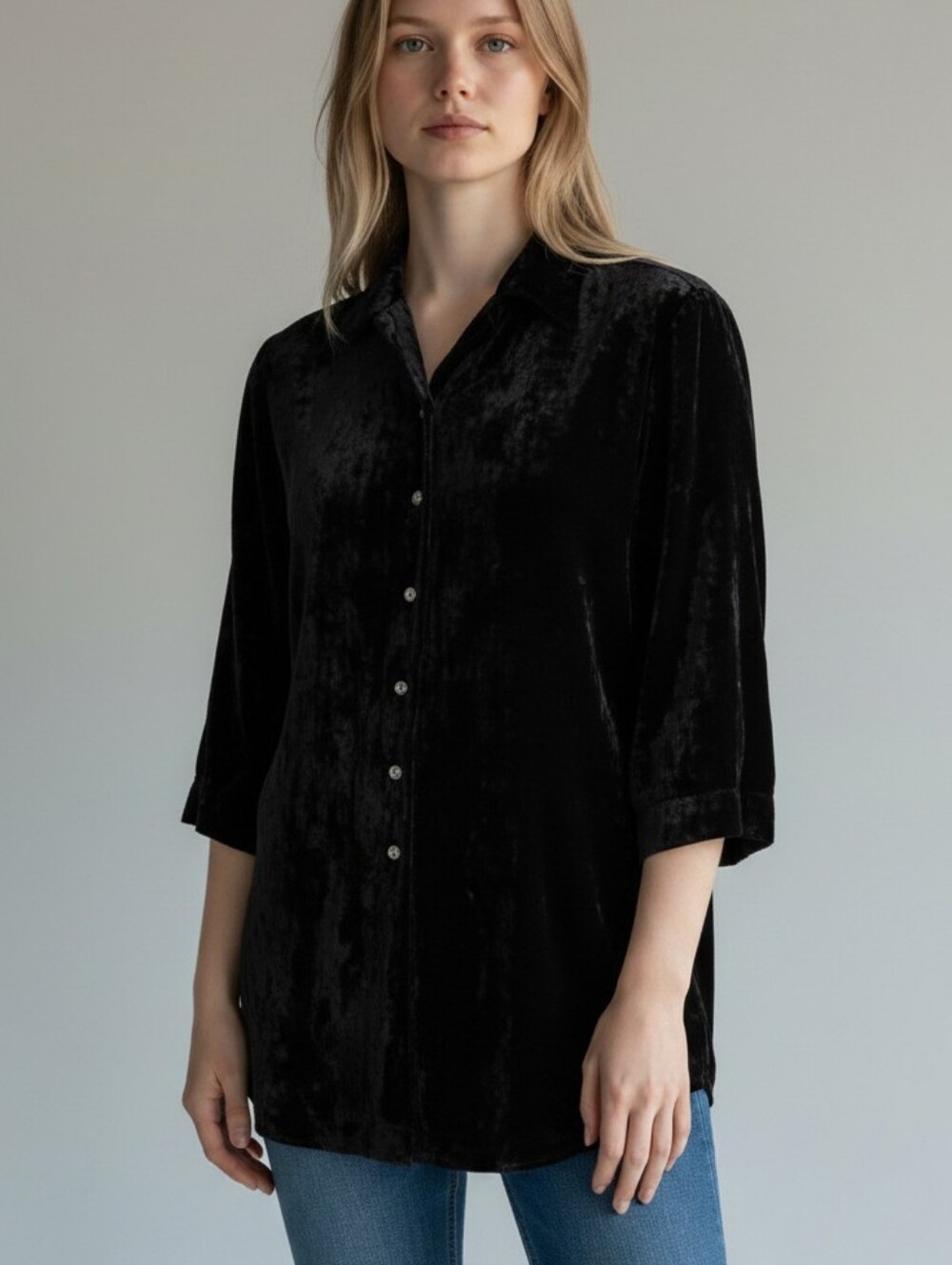 J. Jill Black Velvet & Lace Button Down Shirt (SP)